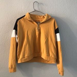Mustard and navy quarter zip sweatshirt